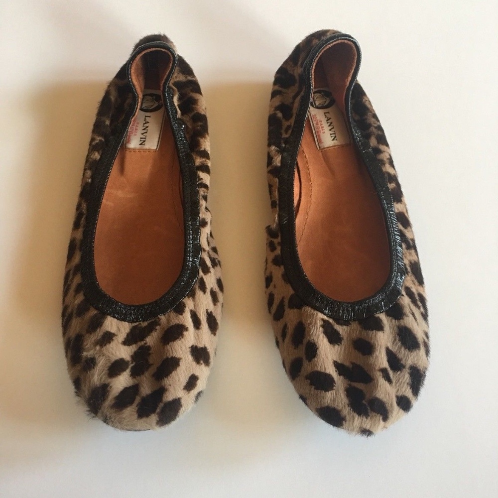 Lanvin Flats, Leopard Print, Pony Hair, Size 40.5